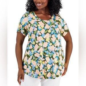 JM Collection Women's Plus Size‎ 2X Oaklyn Short-Sleeve Top Stretch Colorful